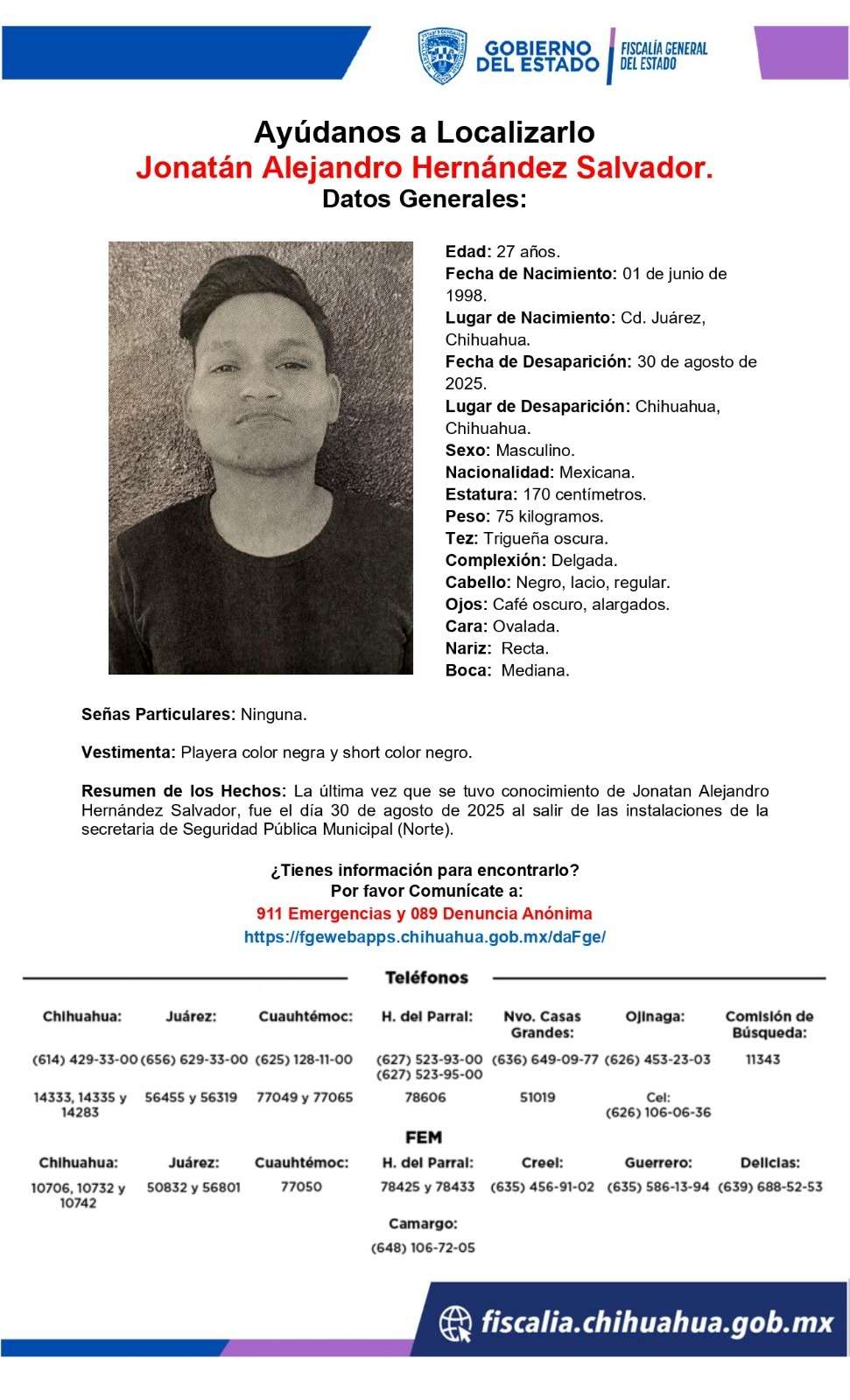 Desaparece al salir de la Comandancia Norte