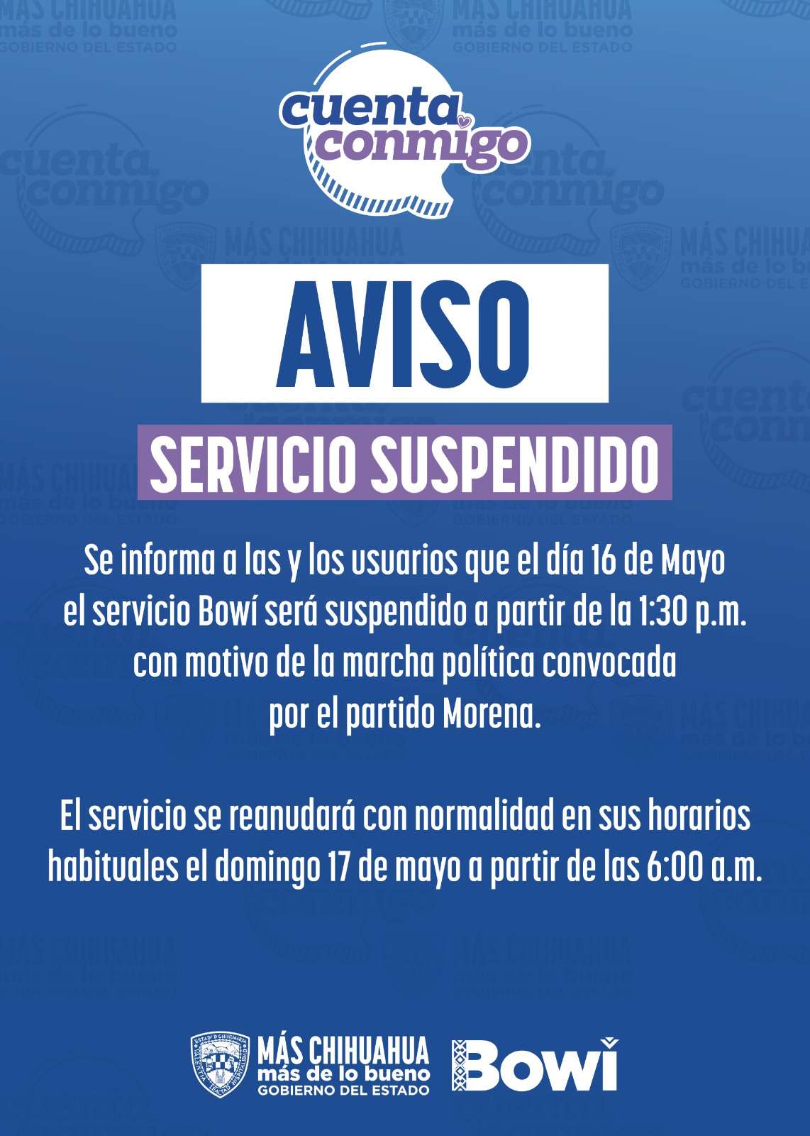 Suspenderán servicio del Bowí este sábado por la marcha de Morena