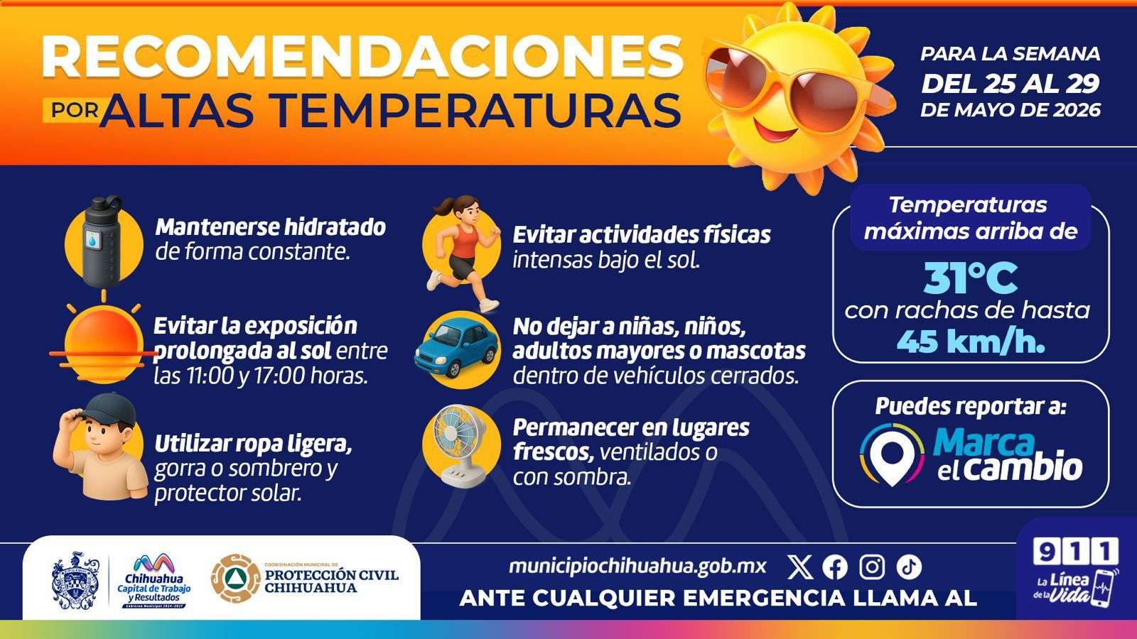 Prevén semana calurosa con rachas de viento de hasta 45 kilómetros por hora
