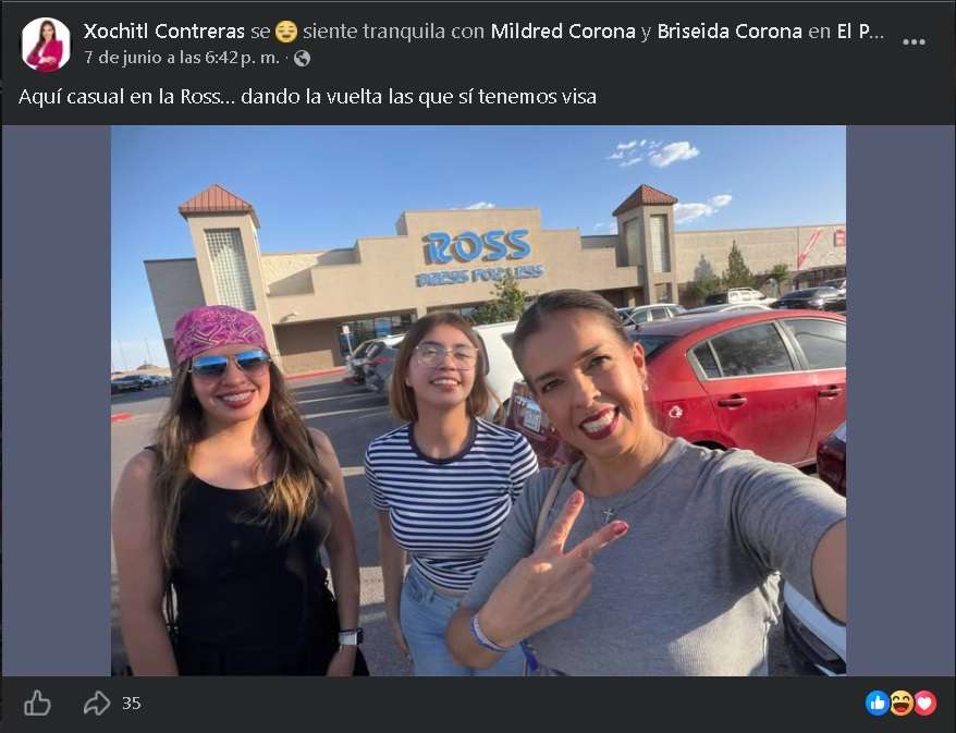Aquí casual en la Ross dando la vuelta las que sí tenemos visa: Xóchitl Contreras
