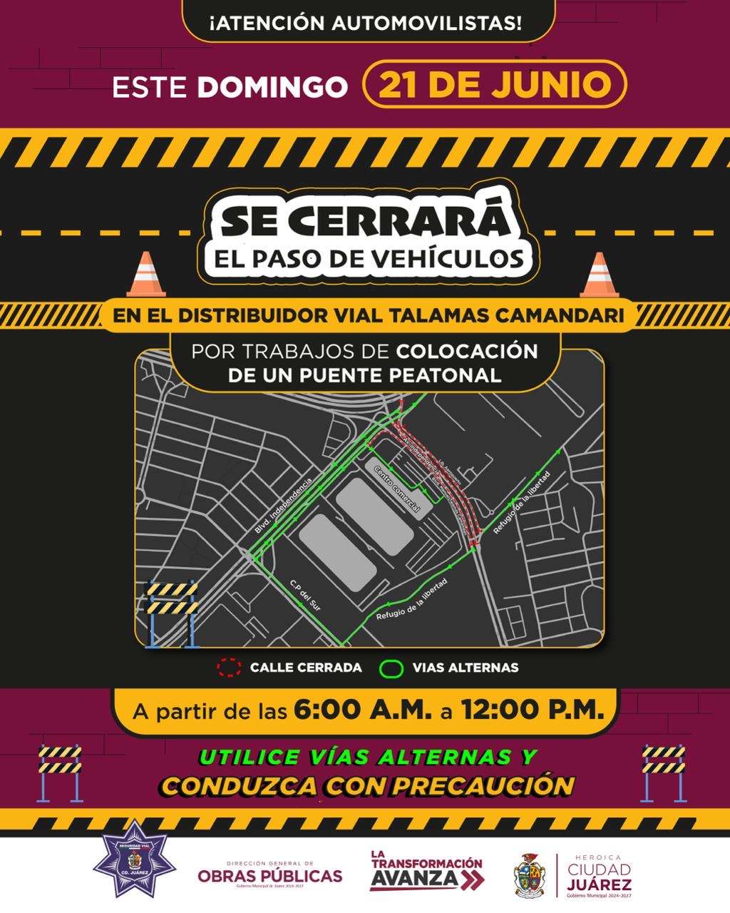 Cerrarán vialidades por colocación de puente en la Talamás Camandari