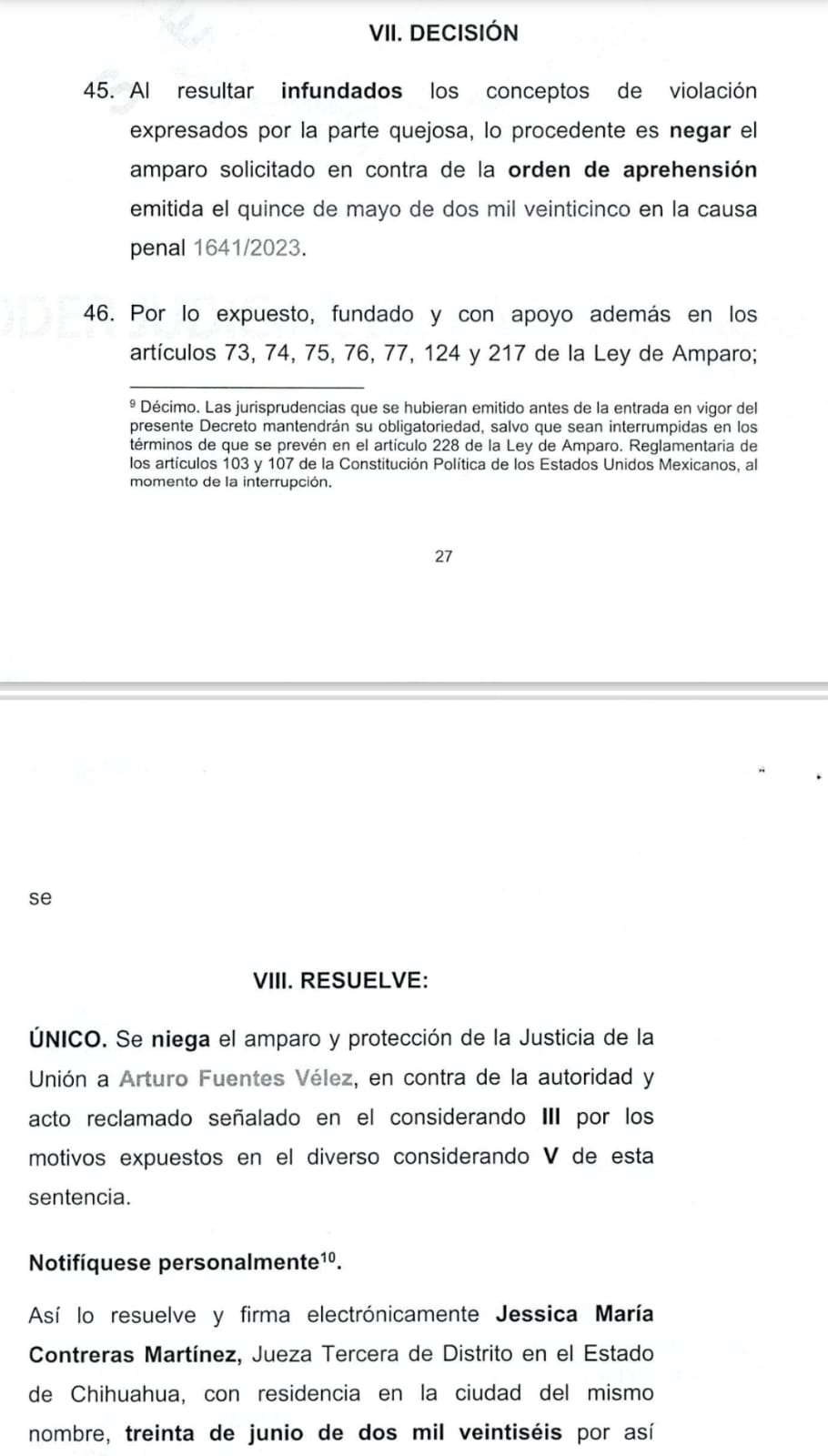 Niegan amparo a Fuentes Vélez por orden de aprehensión en caso Ichisal