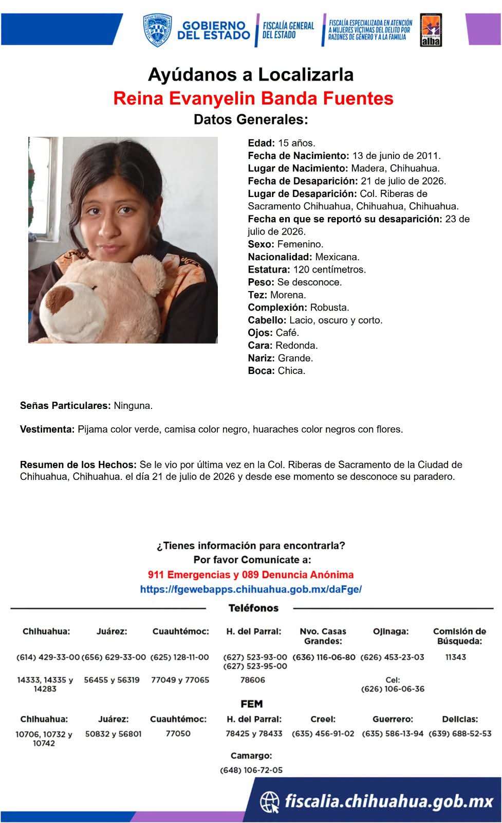 Desaparece jovencita en Riberas de Sacramento 