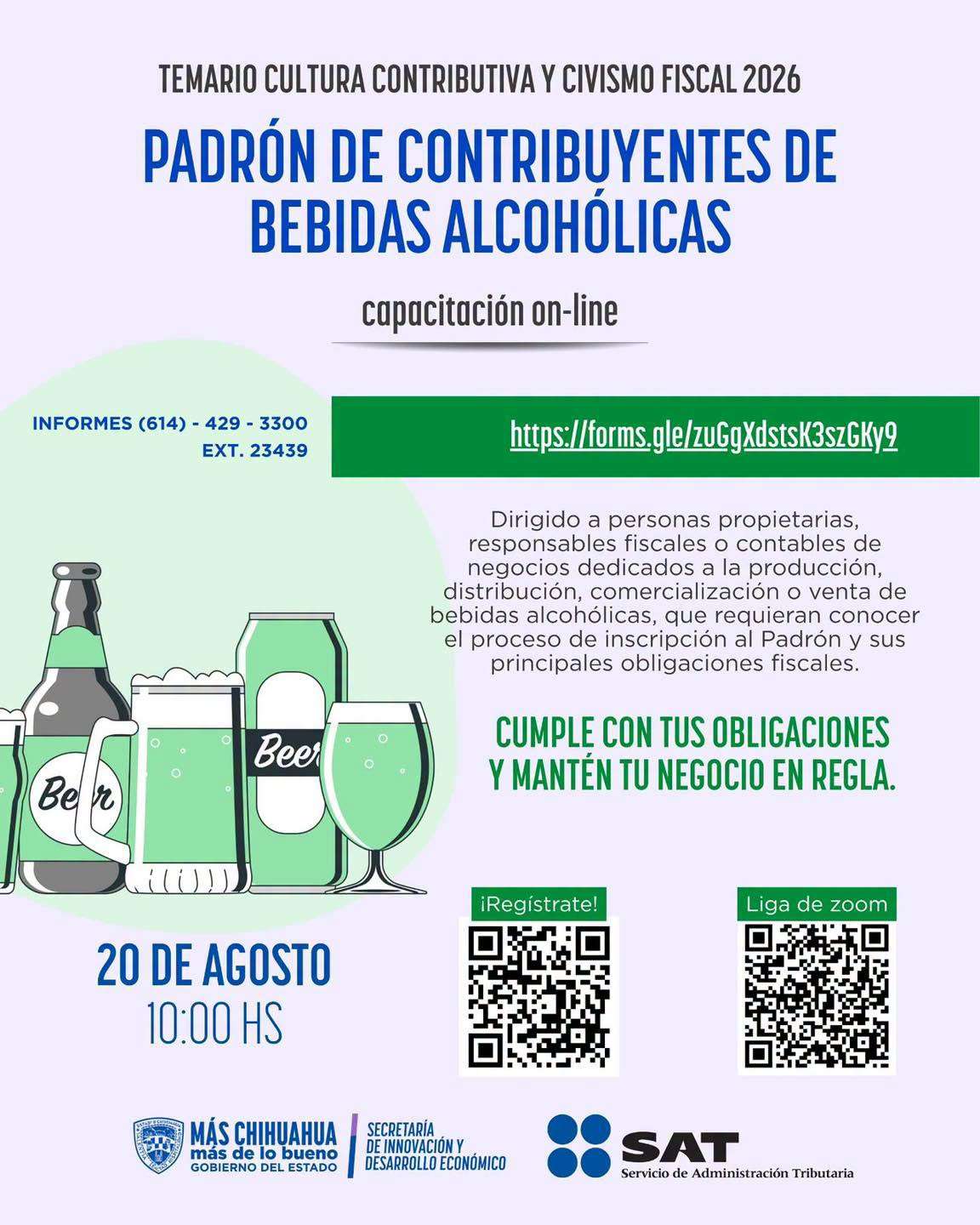 Invitan a capacitación para contribuyentes de bebidas alcohólicas