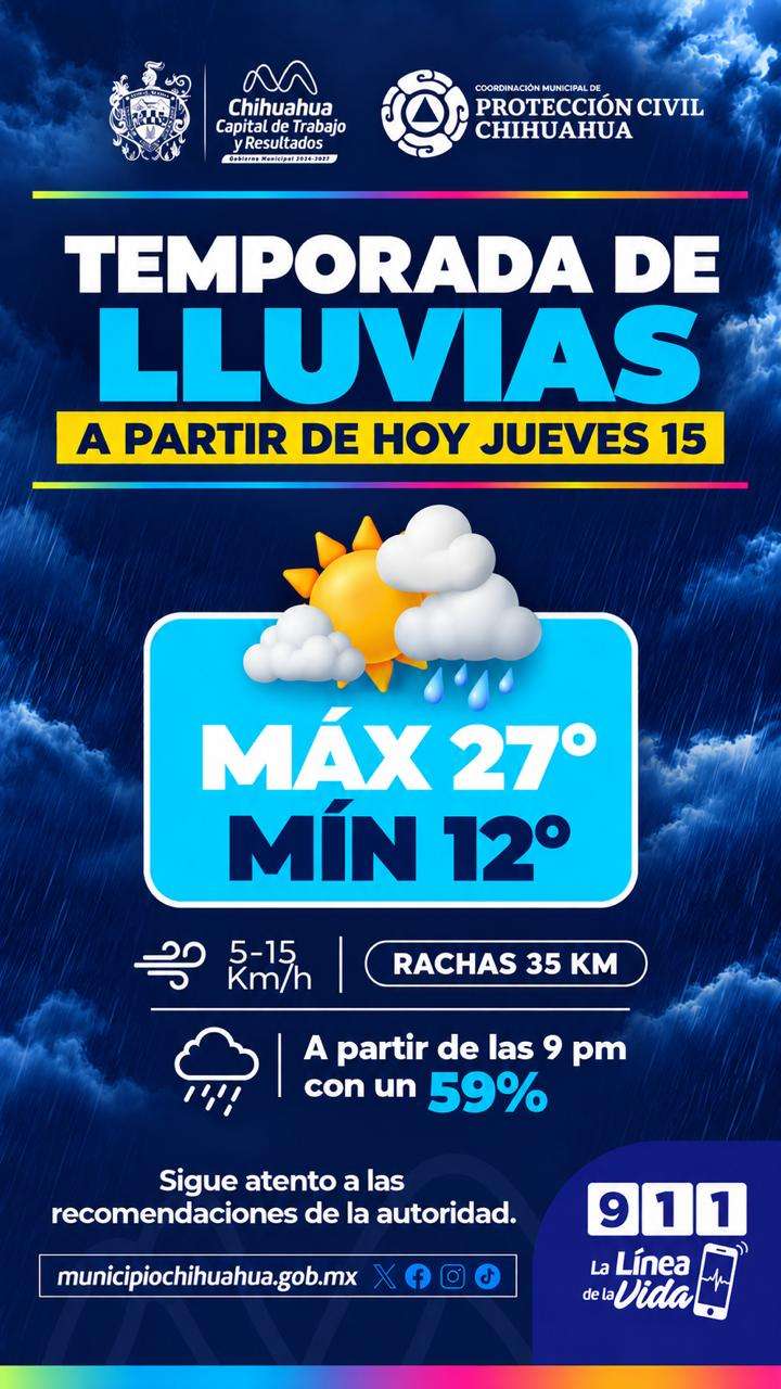 Prevén lluvias y descenso de temperatura en Chihuahua