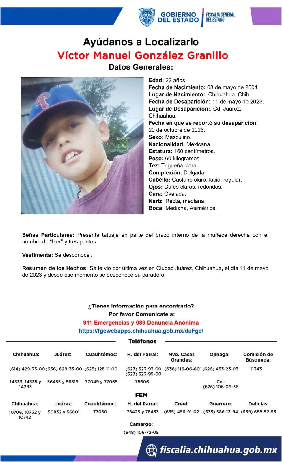 Buscan a Víctor Manuel González Granillo, desaparecido desde 2023